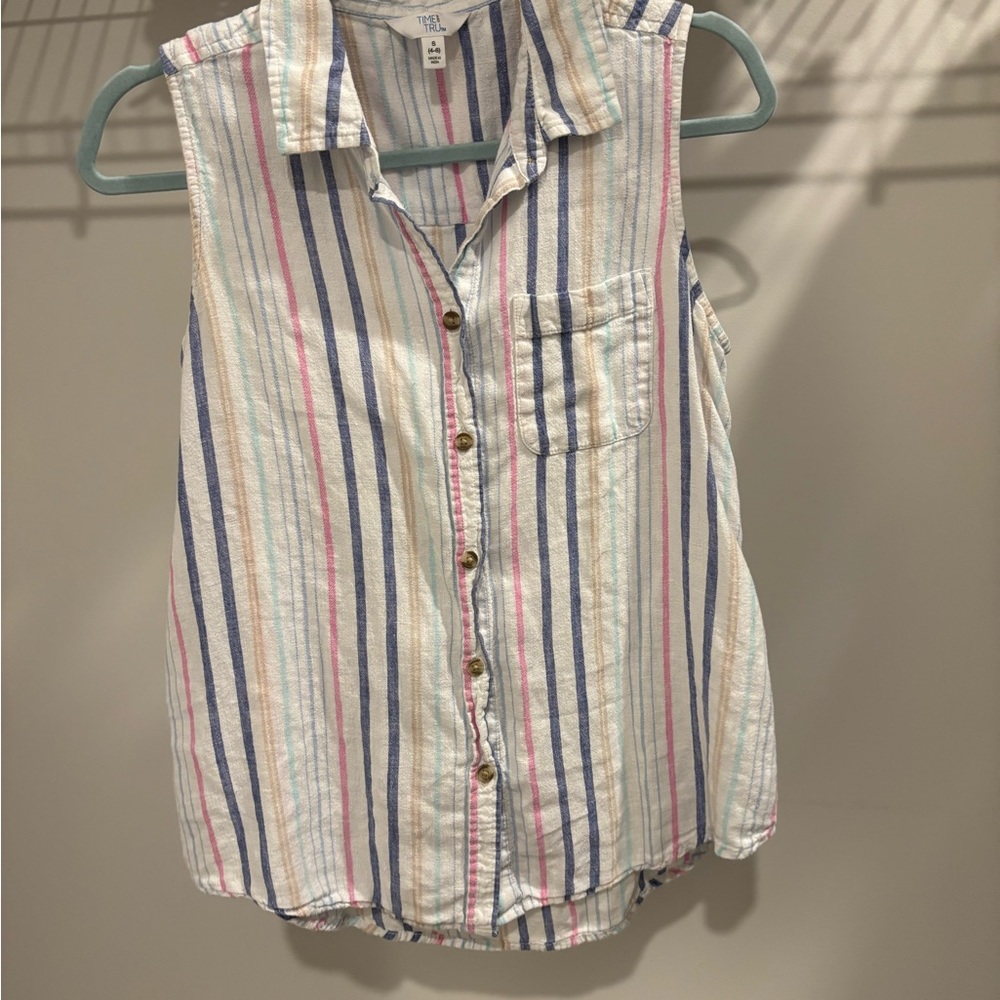 Time and Tru Multicolor Striped Tank Top